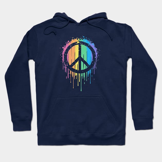 Rainbow Drip Peace Hoodie by katiestack.art